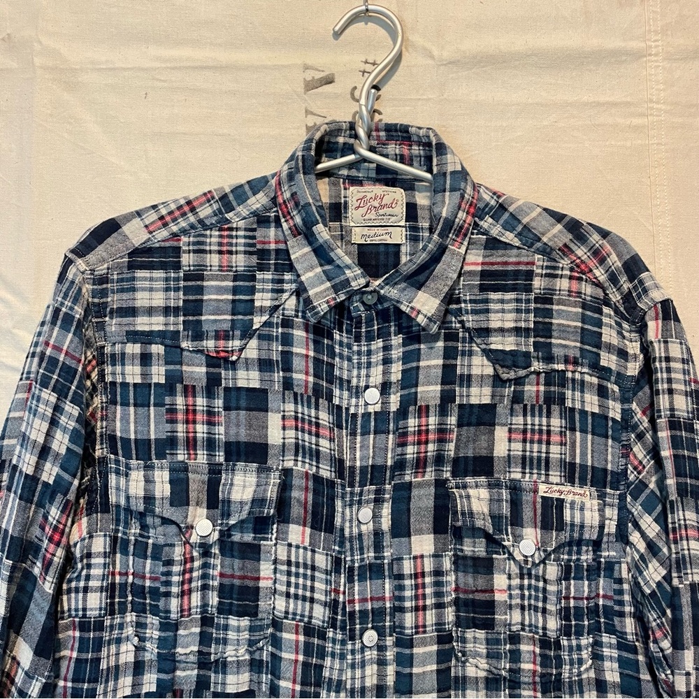 Lucky Brand Men’s Blue and Red Madras Western Shirt